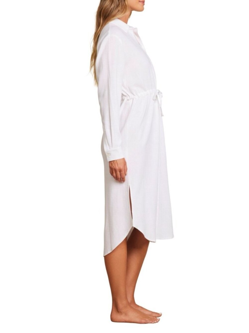 Barefoot Dreams Malibu Collection Long Sleeve Sleep Shirtdress in white - Picture 4 of 8